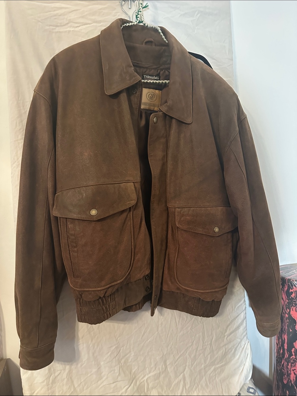 Brown Suede Bomber Jacket with Flap Pockets